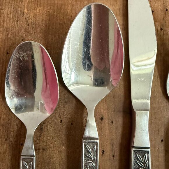 Vintage 5pc Interpur Mexicali Rose Stainless Steel Japan Teaspoon Dinner Spoon S - Picture 4 of 5